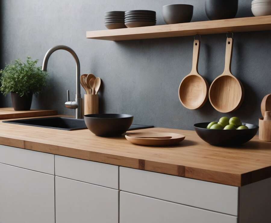 Sustainable kitchen with bamboo utensils