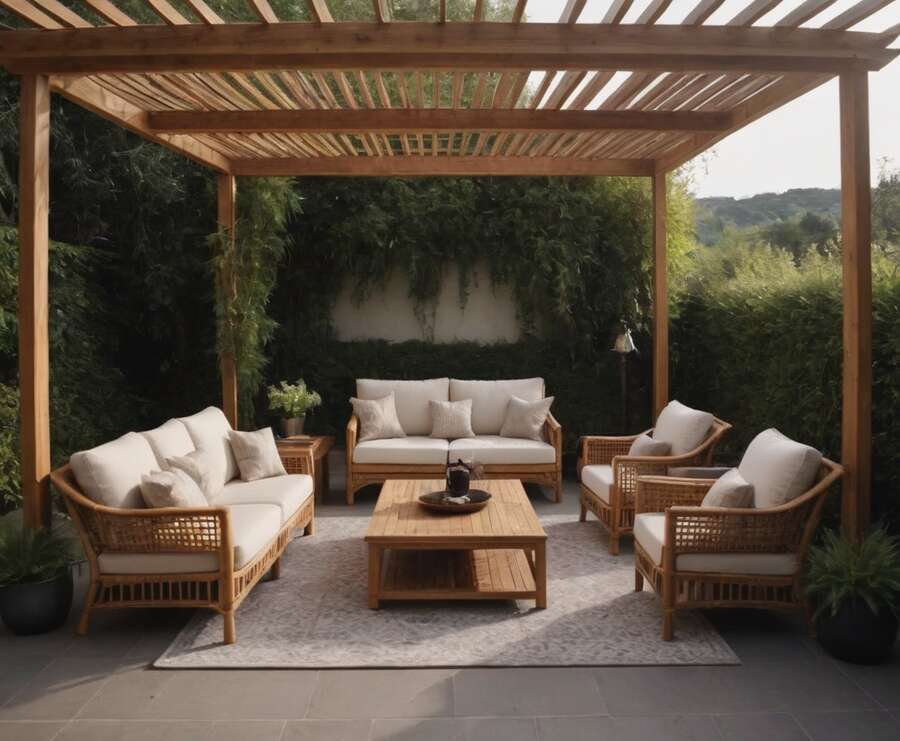 Outdoor eco-friendly patio with bamboo furniture